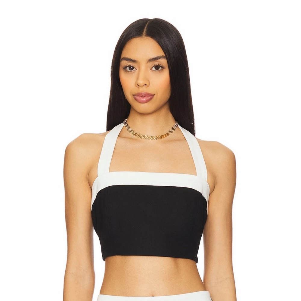 4th & Reckless Revolve Brea Black White Colorblock Halter Crop Top Small NWT
